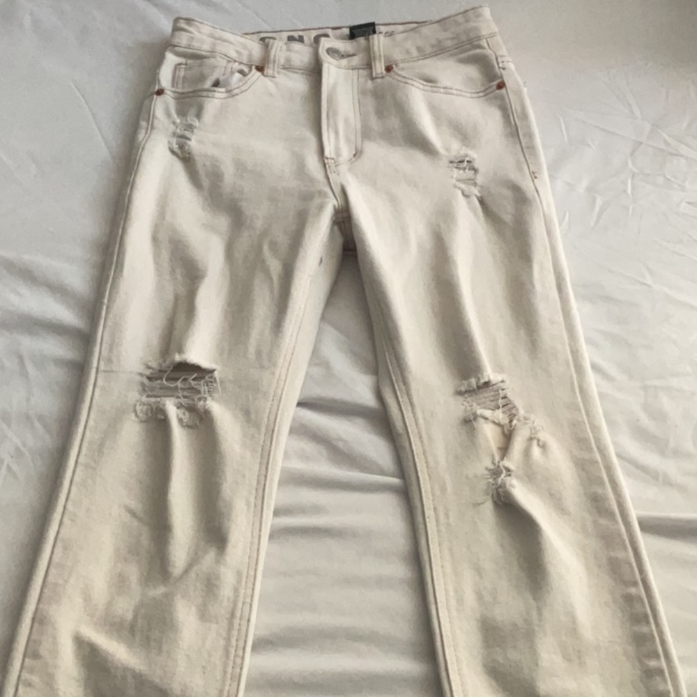 cute cream ripped jeans